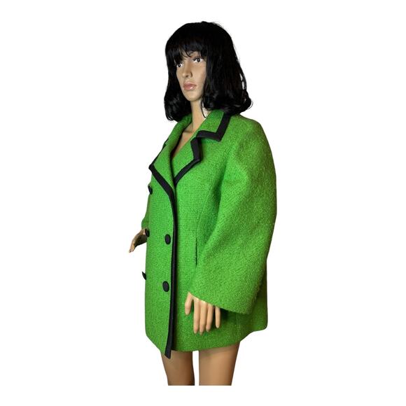 1960s Joseph Heim Agnes Whitmore Green Boucle Mod Wool Coat black trim Medium - Picture 15 of 16